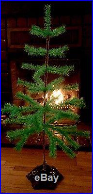 3.5 Ft Goose Feather Christmas Green Tree German Antique Vintage Style Iron Base