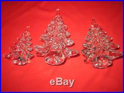 3 PC RARE Vintage MATCHING CRYSTAL CLEAR ART GLASS CHRISTMAS TREES MUST SEE