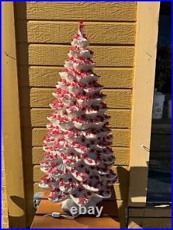 3 Pc VTG Atlantic Mold Ceramic Christmas Tree White Iridescent RED Lighted 34