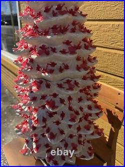 3 Pc VTG Atlantic Mold Ceramic Christmas Tree White Iridescent RED Lighted 34