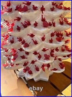 3 Pc VTG Atlantic Mold Ceramic Christmas Tree White Iridescent RED Lighted 34