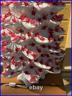 3 Pc VTG Atlantic Mold Ceramic Christmas Tree White Iridescent RED Lighted 34