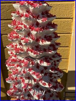 3 Pc VTG Atlantic Mold Ceramic Christmas Tree White Iridescent RED Lighted 34