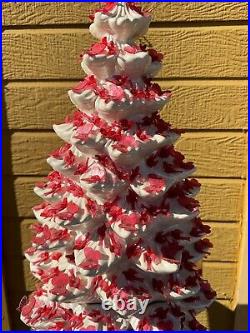 3 Pc VTG Atlantic Mold Ceramic Christmas Tree White Iridescent RED Lighted 34