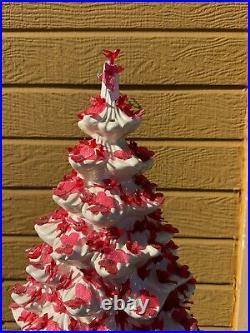 3 Pc VTG Atlantic Mold Ceramic Christmas Tree White Iridescent RED Lighted 34