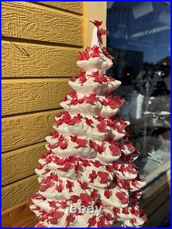 3 Pc VTG Atlantic Mold Ceramic Christmas Tree White Iridescent RED Lighted 34