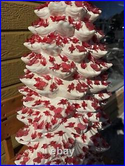 3 Pc VTG Atlantic Mold Ceramic Christmas Tree White Iridescent RED Lighted 34