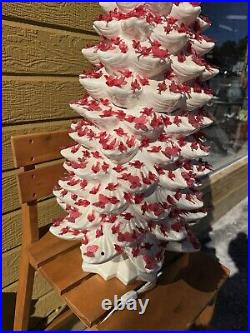 3 Pc VTG Atlantic Mold Ceramic Christmas Tree White Iridescent RED Lighted 34