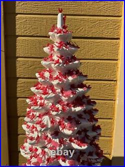 3 Pc VTG Atlantic Mold Ceramic Christmas Tree White Iridescent RED Lighted 34