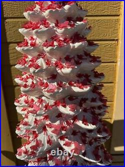 3 Pc VTG Atlantic Mold Ceramic Christmas Tree White Iridescent RED Lighted 34