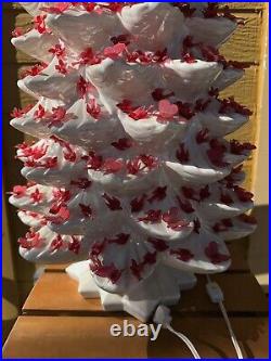 3 Pc VTG Atlantic Mold Ceramic Christmas Tree White Iridescent RED Lighted 34