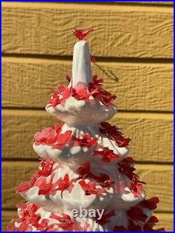 3 Pc VTG Atlantic Mold Ceramic Christmas Tree White Iridescent RED Lighted 34