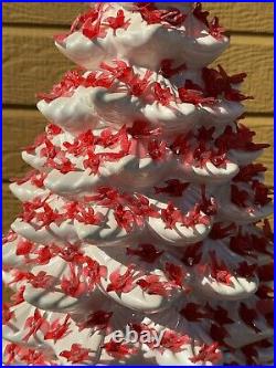 3 Pc VTG Atlantic Mold Ceramic Christmas Tree White Iridescent RED Lighted 34