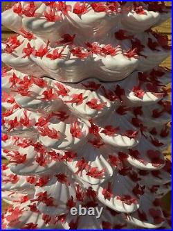 3 Pc VTG Atlantic Mold Ceramic Christmas Tree White Iridescent RED Lighted 34