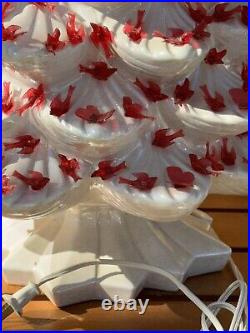 3 Pc VTG Atlantic Mold Ceramic Christmas Tree White Iridescent RED Lighted 34