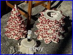 3 Pc VTG Atlantic Mold Ceramic Christmas Tree White Iridescent RED Lighted 34