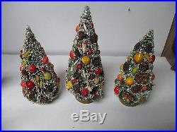 3 Stunning Vintage Christmas Brush Trees with Fruit