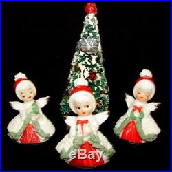 3 Vintage ANGEL GIRL Miniature Figurines & Christmas Tree