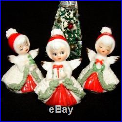 3 Vintage ANGEL GIRL Miniature Figurines & Christmas Tree