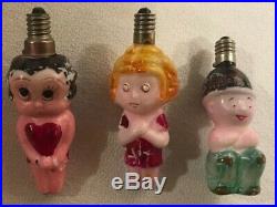 3 Vintage Antique Figural Christmas Tree Xmas Light Bulbs Group Of Characterss