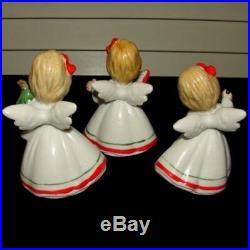 3 Vintage CHRISTMAS ANGEL GIRL Figurines w Bottle Brush Tree