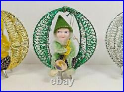 3 Vintage Christmas Tree Ornaments Elf Gnome Musicians Japan Pine Cone
