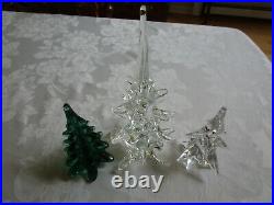 3 Vintage Crystal Christmas Trees Art Glass Figurines 2 Clear 1 Green Tuscany
