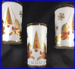 3 Vintage Culver Glasses Tumblers 22k Gold Resting Unicorn Christmas Tree Red