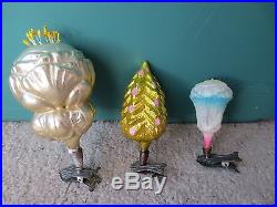 3 Vintage Glass Clip-On Ornaments Chrysanthemum Tree