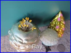3 Vintage Glass Clip-On Ornaments Chrysanthemum Tree