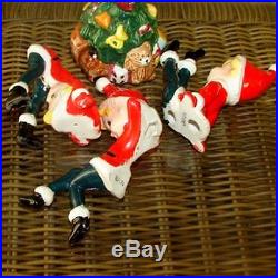 3 Vintage Lefton Pixie Elf Boys Santa Suits Figurines w Ornament Christmas Tree