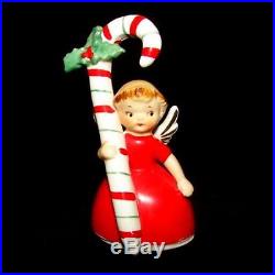 3 Vintage NAPCO Candy Cane Girl angel Bell Figurines w Tree