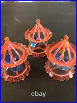 3 Vintage Pink Birdcage Motion Spinner Christmas Tree Ornaments Decorations