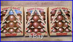 3 Vintage Tree Boxes Shiny Brite Satin Pink Large Glass Christmas 36 Ornaments
