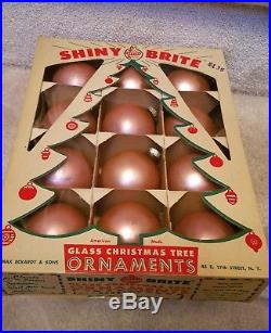 3 Vintage Tree Boxes Shiny Brite Satin Pink Large Glass Christmas 36 Ornaments