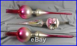 3 Vtg Mercury Glass Christmas Tree Toppers Ornaments Pink
