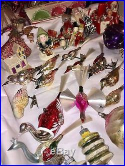 314 VTG CHRISTMAS TREE ORNAMENT LOT GLASS INDENT MICA BELL ANTIQUE FIGURAL L@@k