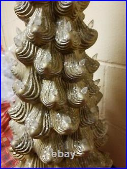 35 MCM Vintage Atlantic Mold Ceramic Christmas Tree Gold Sparkles 3 Piece