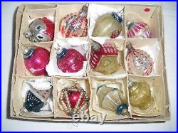 36 VTG. Glass Christmas Tree ornaments, Czechoslovakia. Bells, balls, indent