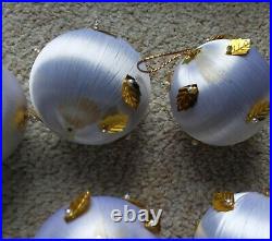 36 Vtg Satin Ball Christmas Tree Ornament Lot Beaded Bells Glitter String Pink