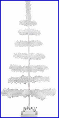 3FT Classic White Christmas Tree White Tinsel White Feather 36'' Tree Vintage