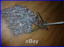 4 FT Vintage POM POM Royal Silver Aluminum Christmas Tree with Metal stand, NICE