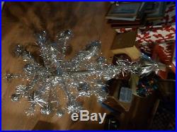 4 FT Vintage POM POM Royal Silver Aluminum Christmas Tree with Metal stand, NICE