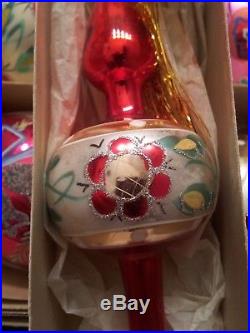 4 Large Vintage Mercury Glass Christmas Ornaments & Tree Topper Poland