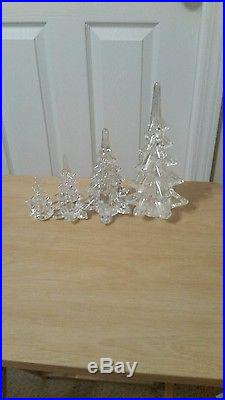 4 VINTAGE Clear Crystal Glass Christmas Tree's 8 1/2 , 6, 4 1/2, 3