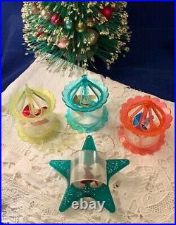 4 Vintage Christmas Tree Twinklers Bird Cage Star Spinner Ornaments Mid Century
