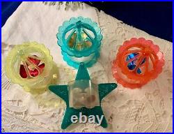 4 Vintage Christmas Tree Twinklers Bird Cage Star Spinner Ornaments Mid Century