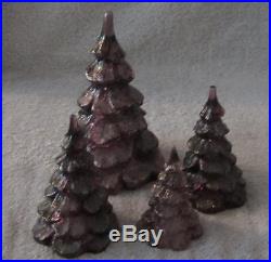 4 Vintage Fenton Purple Christmas Trees Measures 3 1/4 to 6 1/4 Tall
