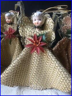 4 Vintage HOLT HOWARD Angels Christmas Porcelain Antique Tree Toppers Ornaments