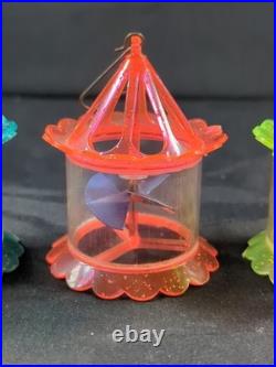 4 Vintage Spinner Christmas Tree Spinning Ornaments Birdcage Twinkler Carousel